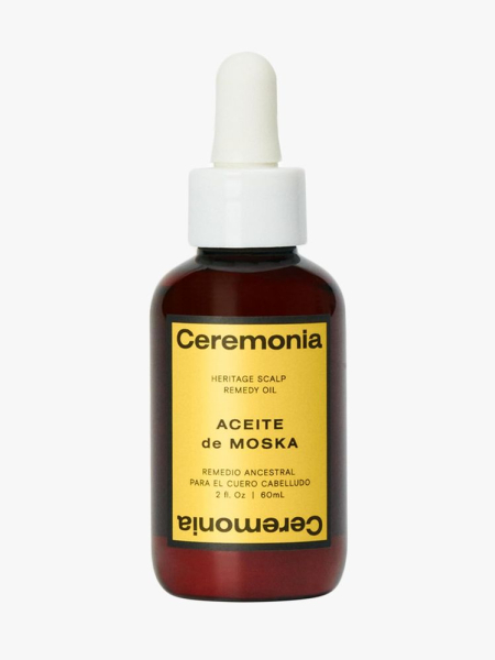 Ceremonia Aceite de Moska in branded dropper component on a light gray background