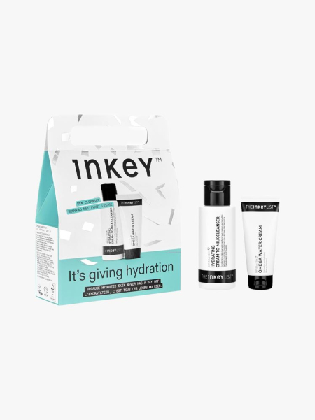 The Inkey List It’s Giving Hydration Gift Set in branded components on a light gray background